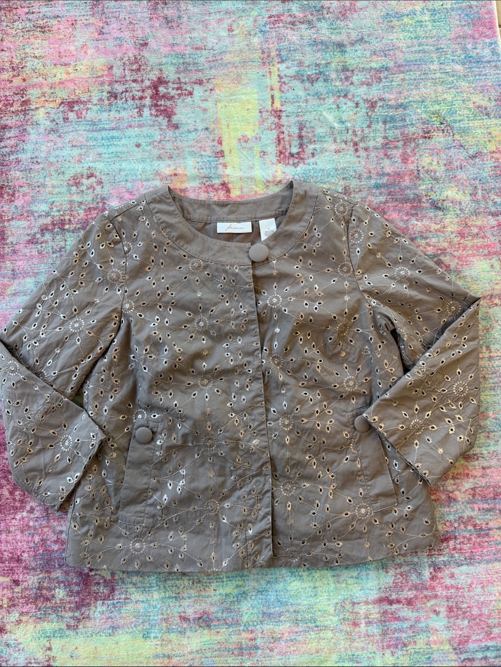 JH Collectibles Taupe Eyelet Floral Jacket